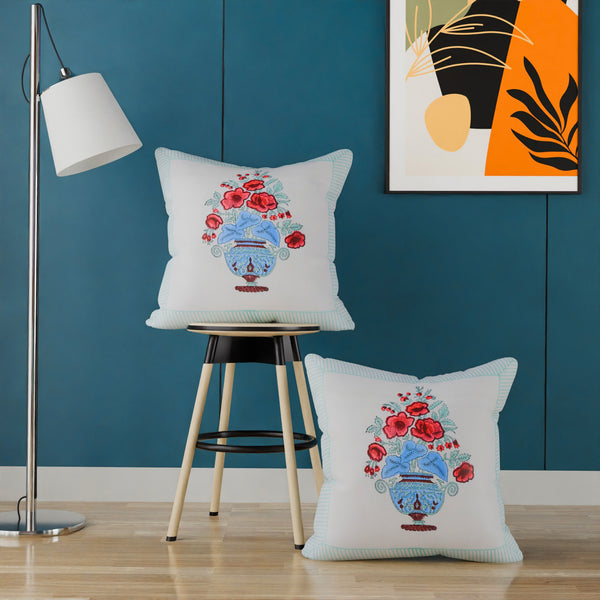 Porcelain Bloom Cotton Cushion Cover