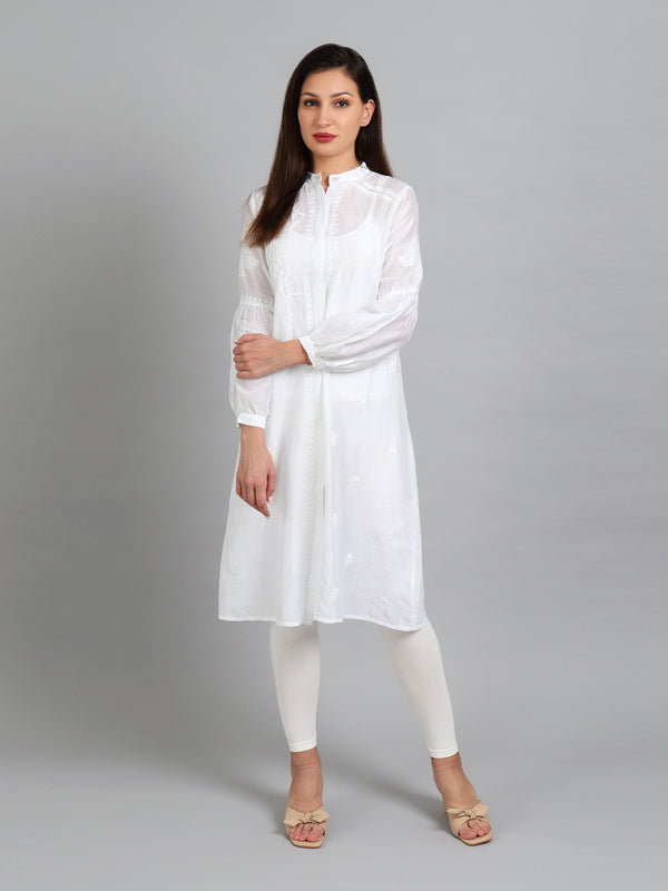 White Chanderi Chikankari Dress