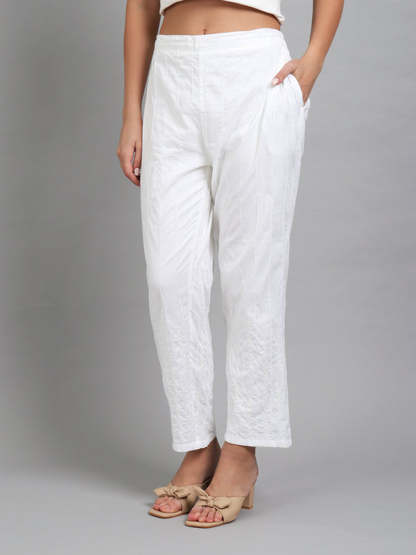 White Cotton Chikankari Pant