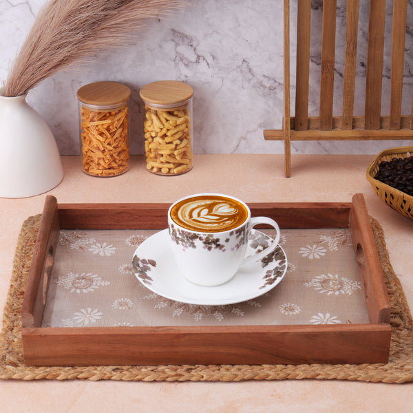 Lucknowi Chikankari Wooden Tray