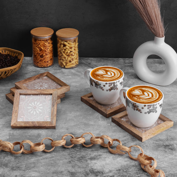 Lucknowi Chikankari Tea Coasters- Wood